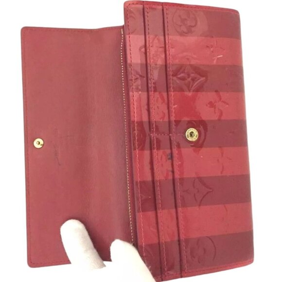 293219AR (X2) Louis Vuitton Wallet Long Rayeur Porte Feuille Sarah Red Monogram - Picture 5 of 9